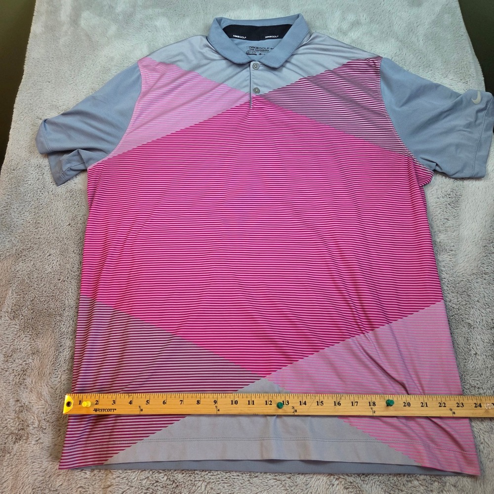 Nike Golf Tour Performance Dri-FIT Geometric Polo Mens XL Pink Grey